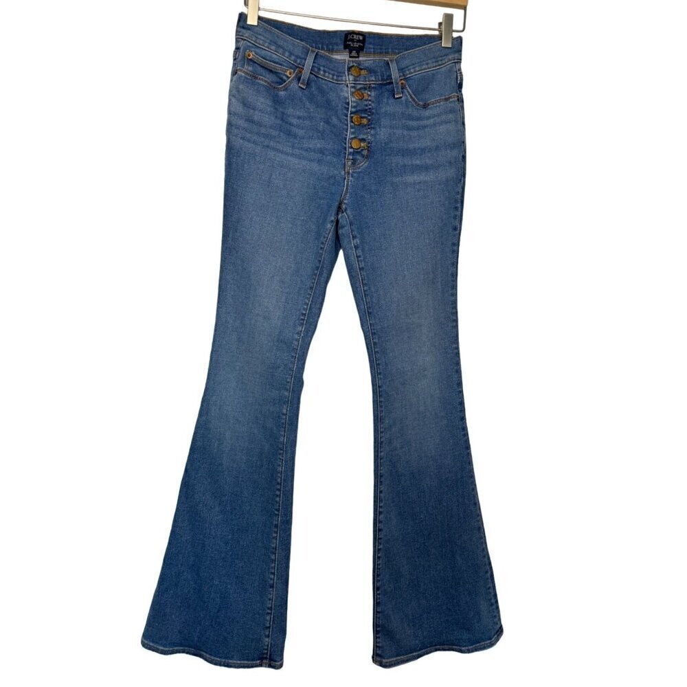 J.Crew Womens Full Length Flare Denim Jeans 4 Button Fly SZ 25 Retro Stretch